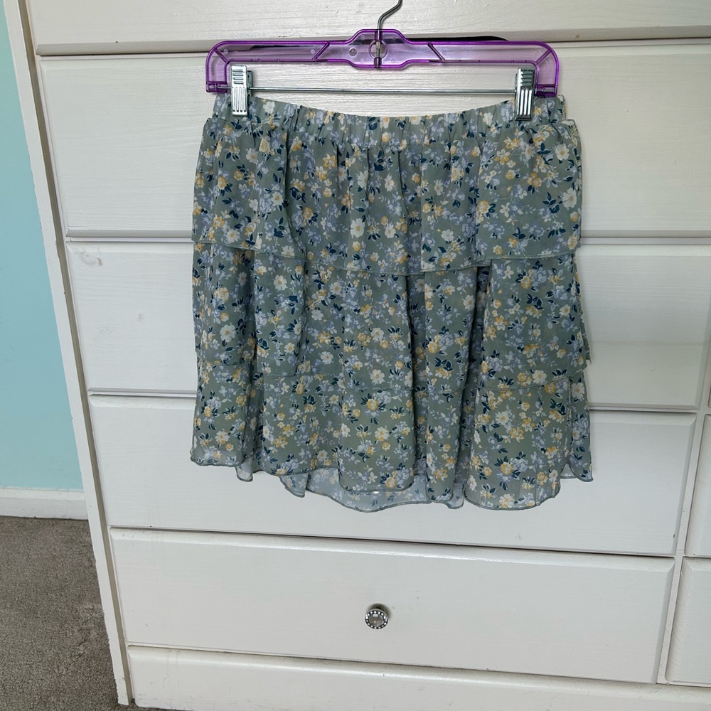 Altar'd State Sage Floral Tiered Mini Skirt